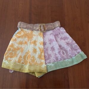 Zimmermann Dancer Cuffed Shorts Spliced Lace Print Size 2, US Size 8 EUC